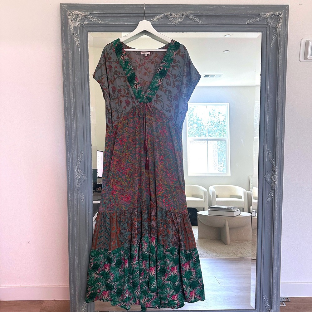 Karma Highway Mixed Pattern Patchwork V Neck Tass… - image 1